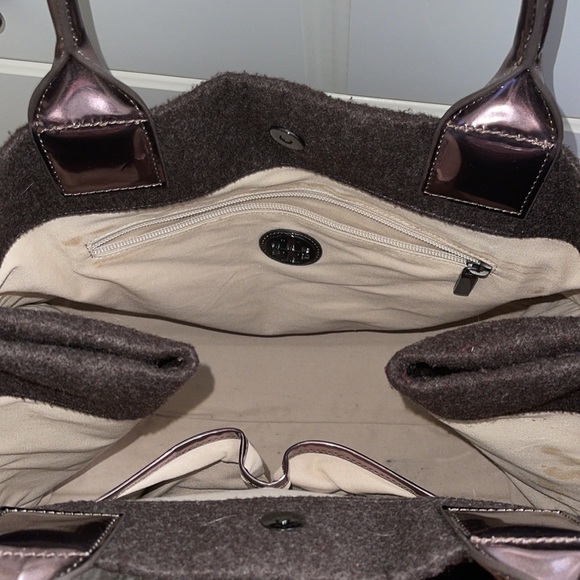 Tory Burch Large Ella Tote Wool Felt and Patent Leather in Brown and Bronze - Picture 6 of 11